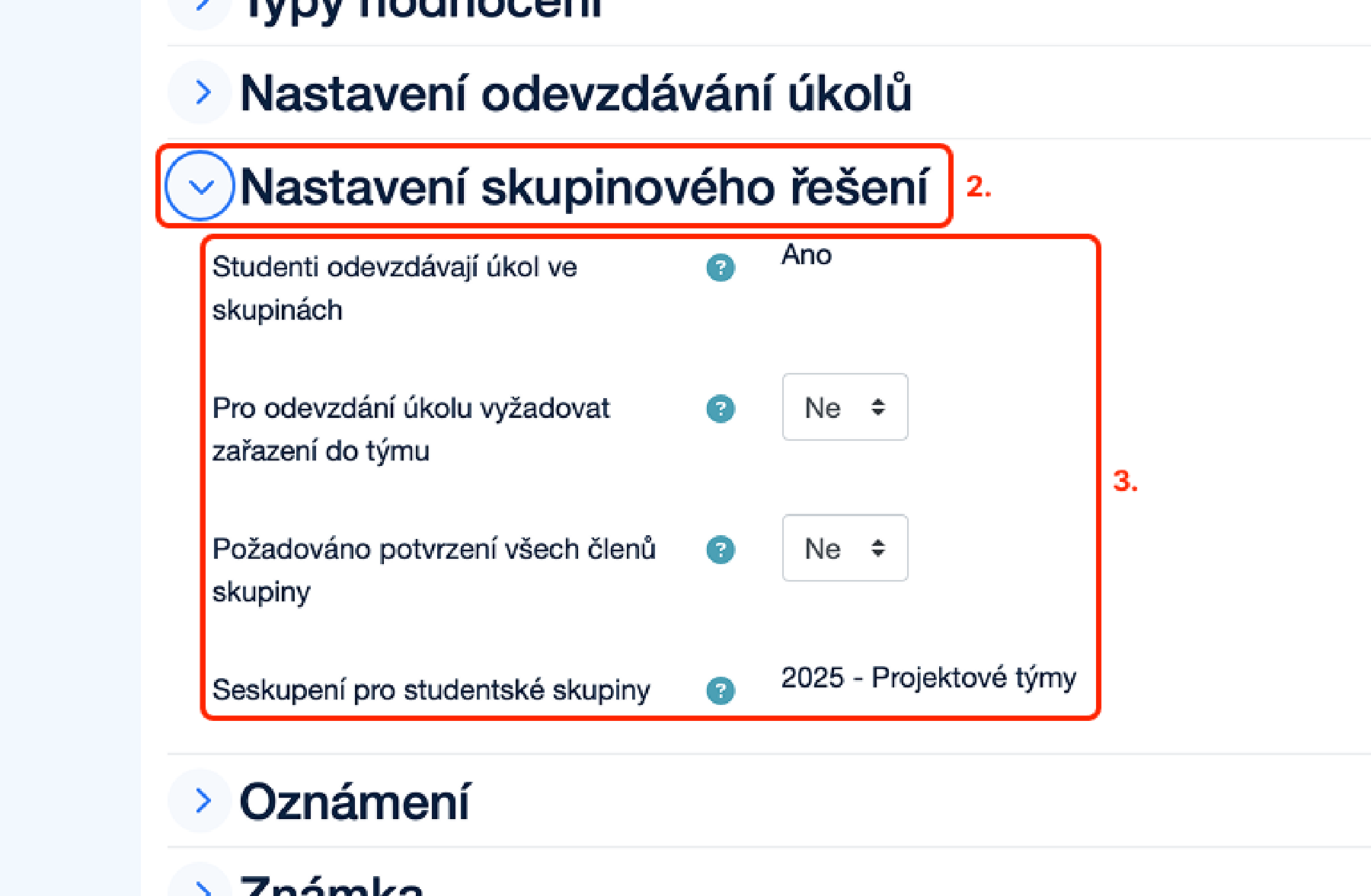 Nastavení skupinového odevzdání