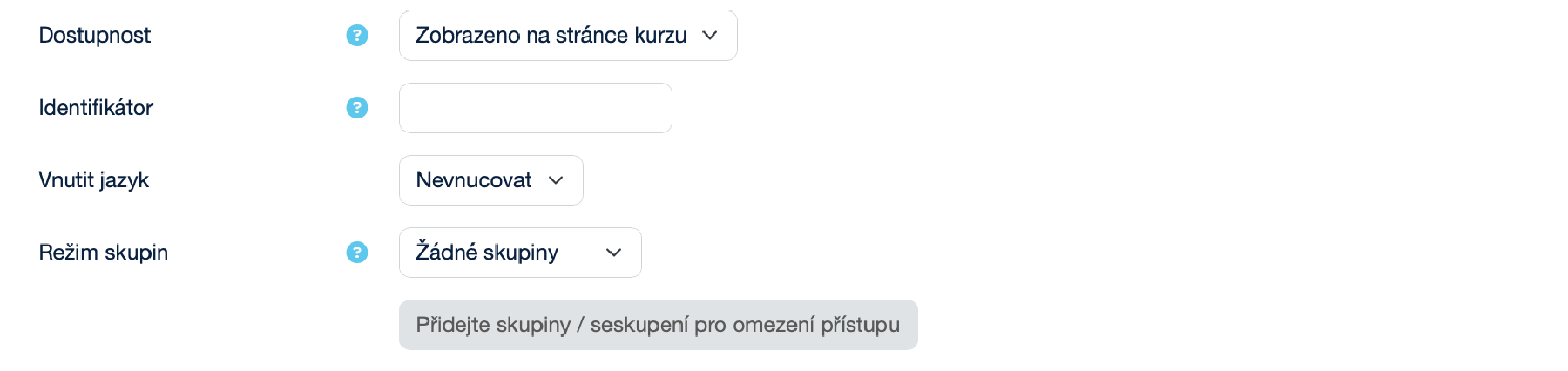 Běžná nastavení modulu