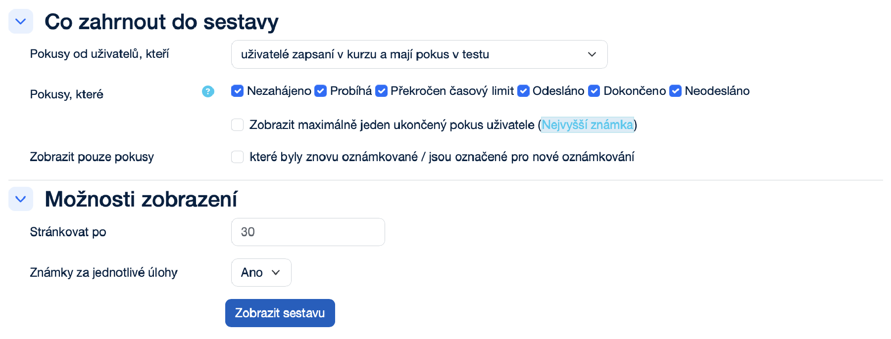 Nastavení přehledu známek