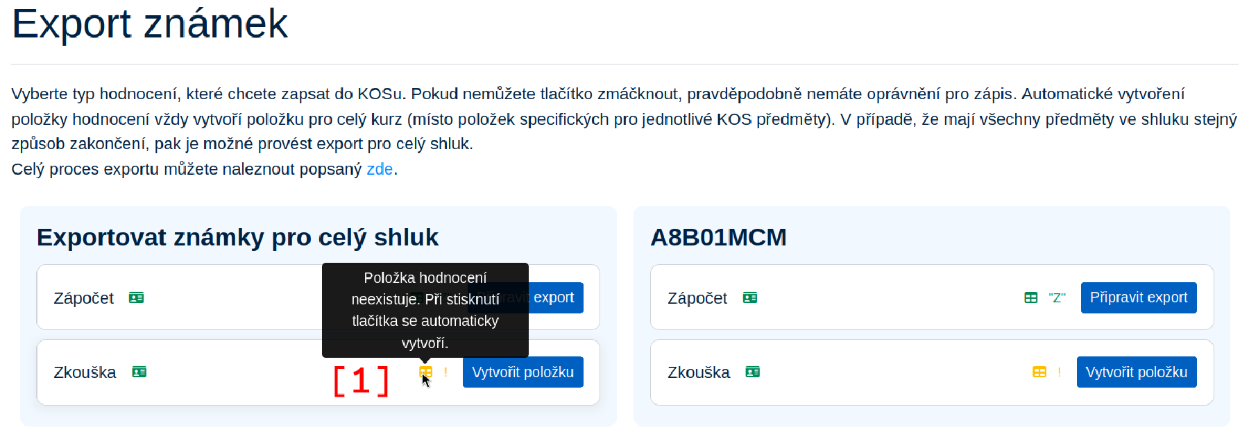 Začátek exportu známek
