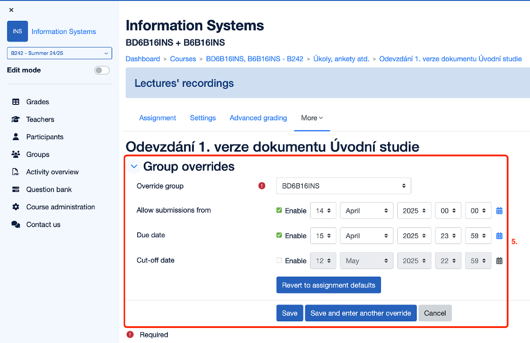 Set up group override