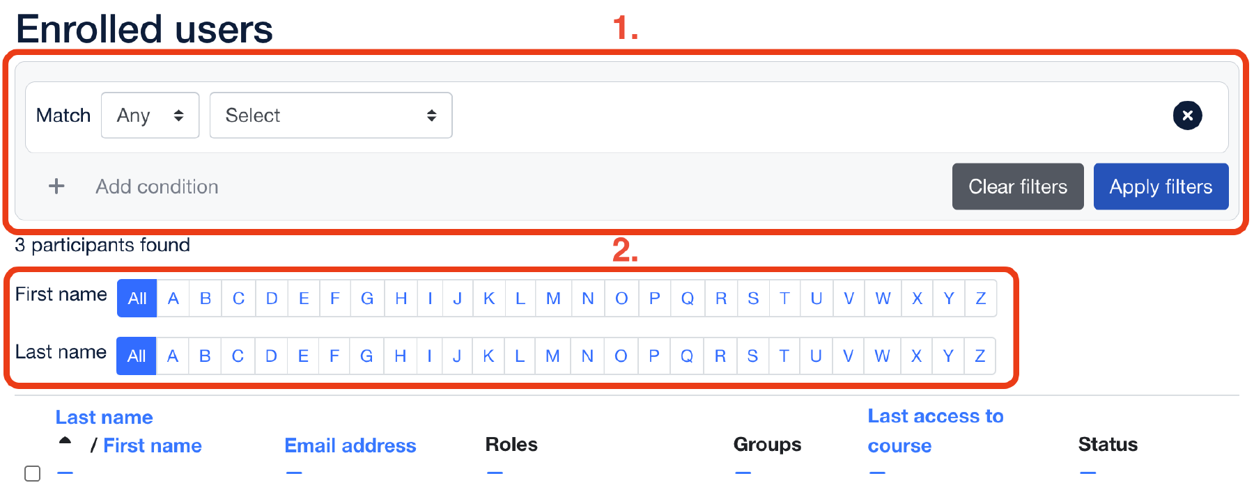 Participants filters