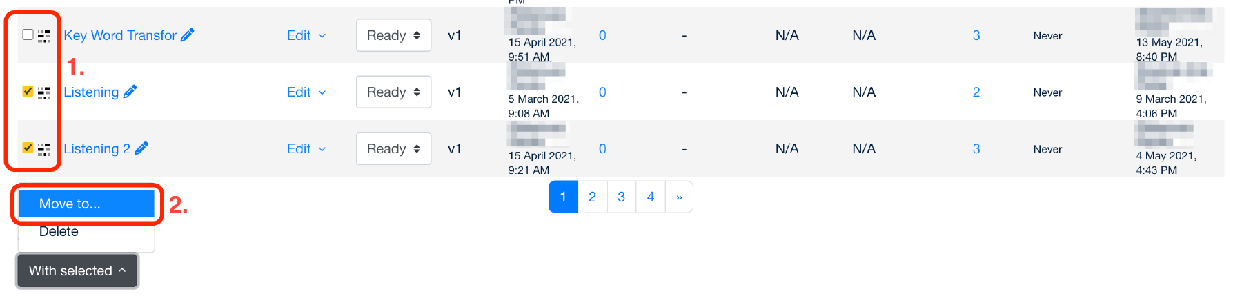 Move selected questions