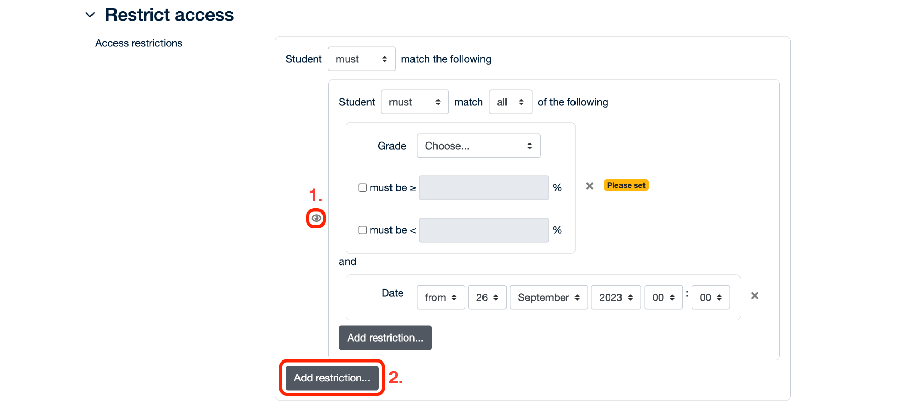 Example of restriction set