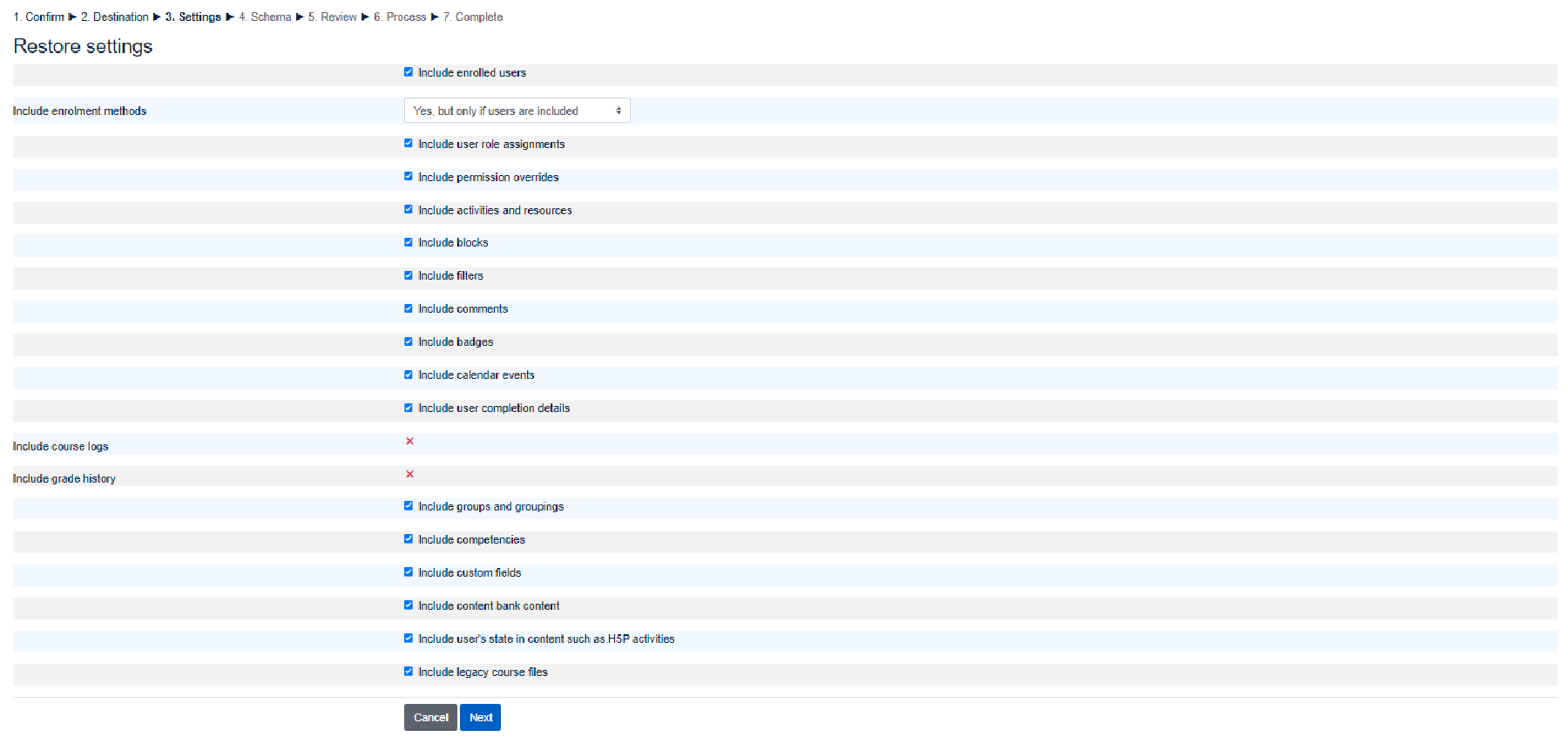 Example of the Settings page
